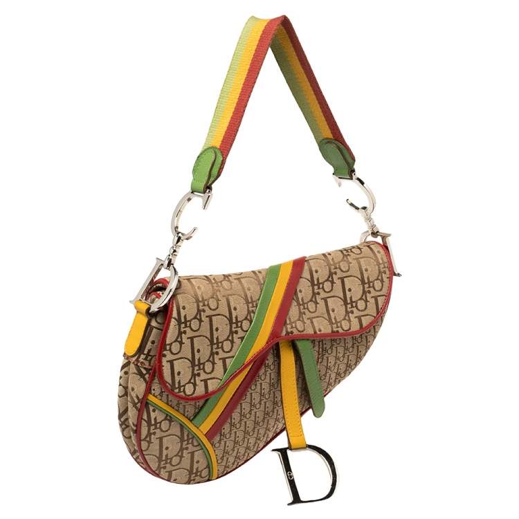 Pre Owned Dior Multicolor Oblique Canvas and Leather Rasta Saddle Bag