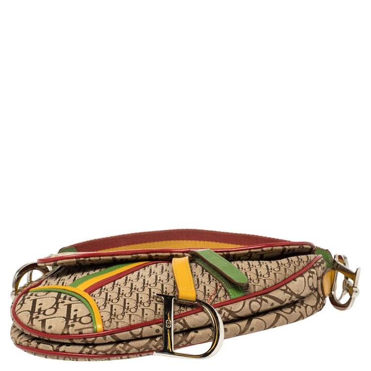 Pre Owned Dior Multicolor Oblique Canvas and Leather Rasta Saddle Bag