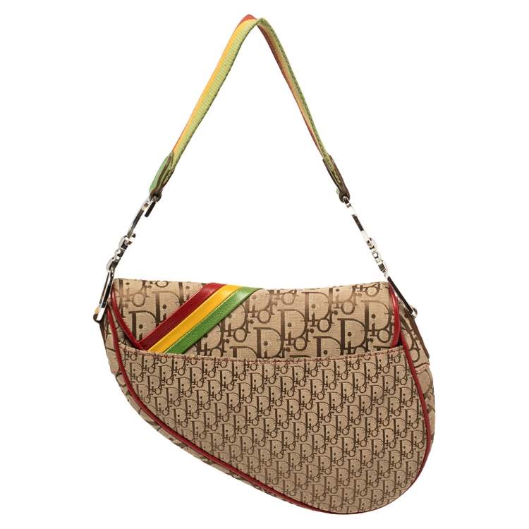 Pre Owned Dior Multicolor Oblique Canvas and Leather Rasta Saddle Bag