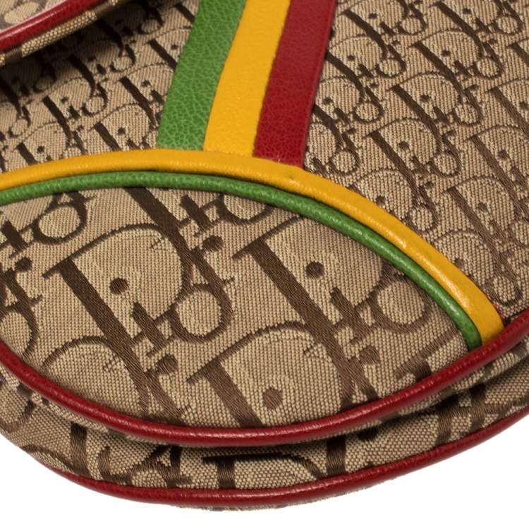 Pre Owned Dior Multicolor Oblique Canvas and Leather Rasta Saddle Bag