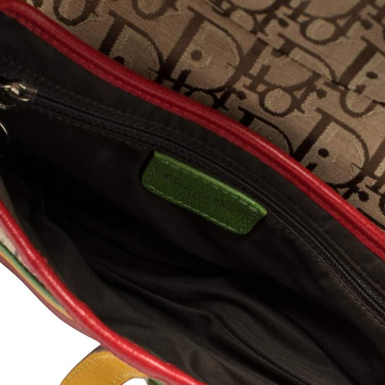 Pre Owned Dior Multicolor Oblique Canvas and Leather Rasta Saddle Bag