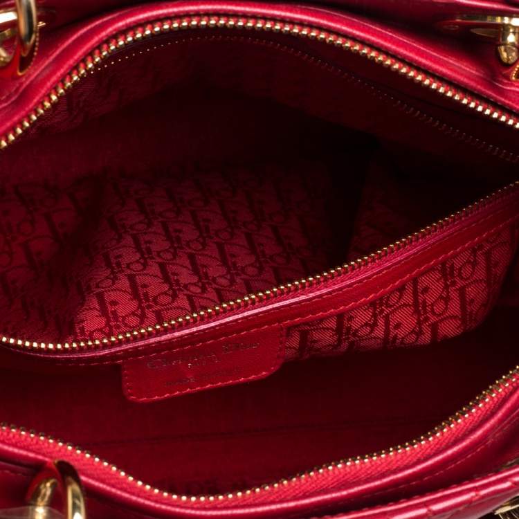 Pre Owned Dior Red Cannage Leather Large Lady Dior Tote