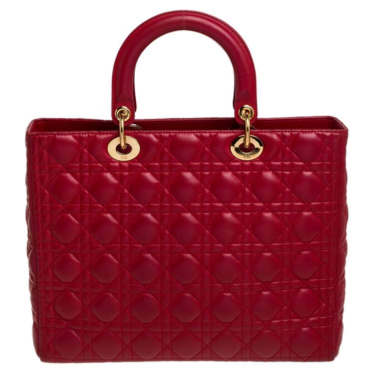 Pre Owned Dior Red Cannage Leather Large Lady Dior Tote