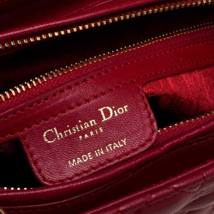 Pre Owned Dior Red Cannage Leather Large Lady Dior Tote