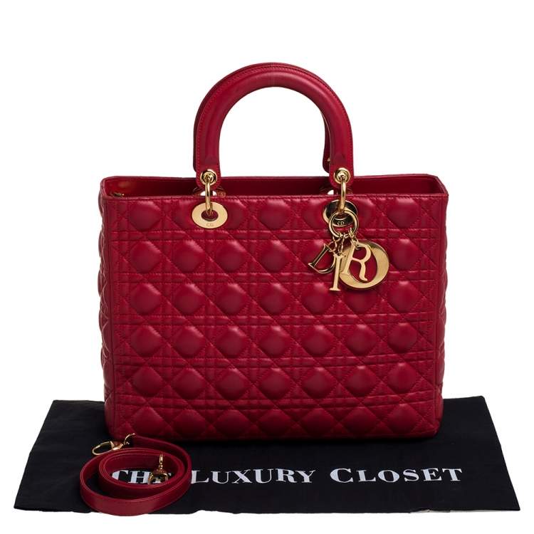 Pre Owned Dior Red Cannage Leather Large Lady Dior Tote