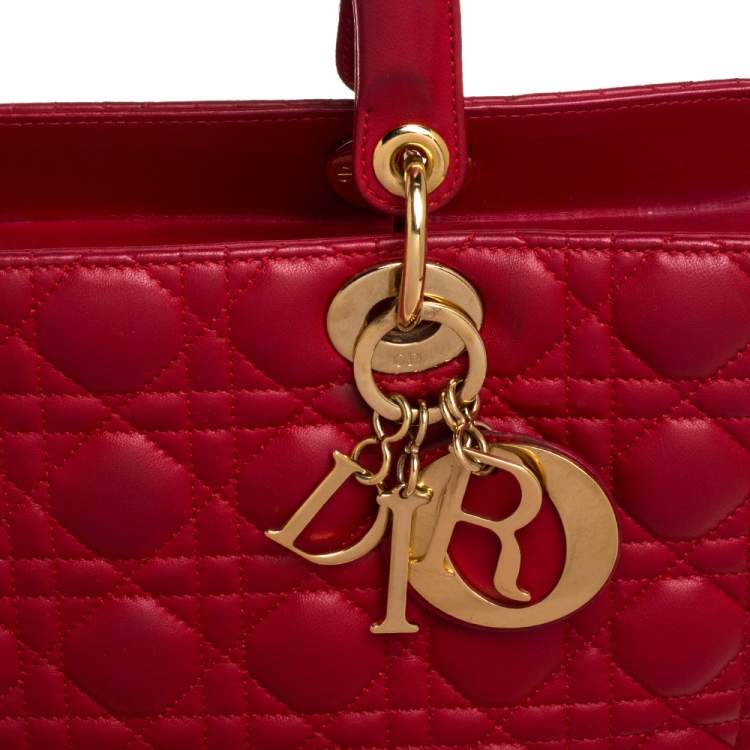 Pre Owned Dior Red Cannage Leather Large Lady Dior Tote