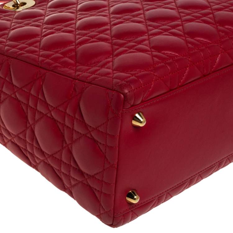 Pre Owned Dior Red Cannage Leather Large Lady Dior Tote
