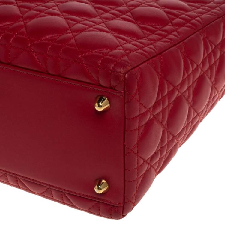 Pre Owned Dior Red Cannage Leather Large Lady Dior Tote