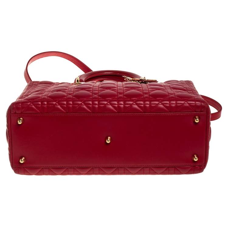 Pre Owned Dior Red Cannage Leather Large Lady Dior Tote