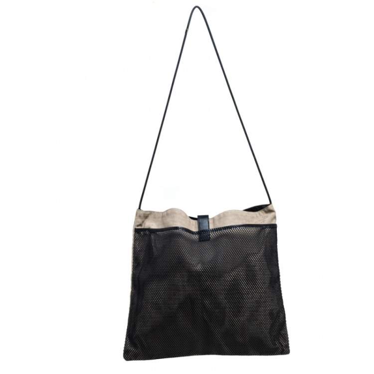 Pre Owned Dior Beige/Black Oblique Canvas and Mesh Shoulder Bag