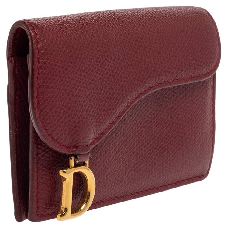 Pre Owned Dior Red Leather Saddle Card Holder