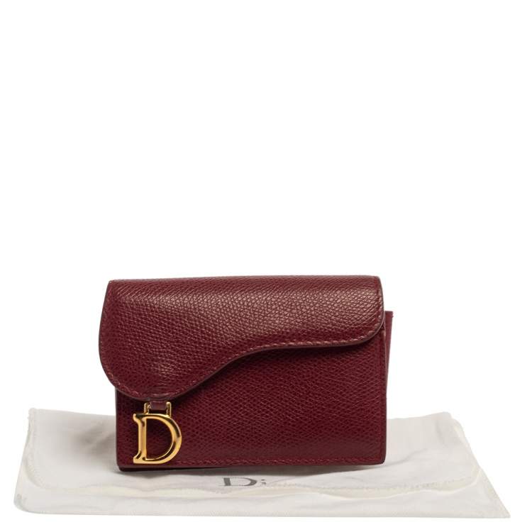 Pre Owned Dior Red Leather Saddle Card Holder
