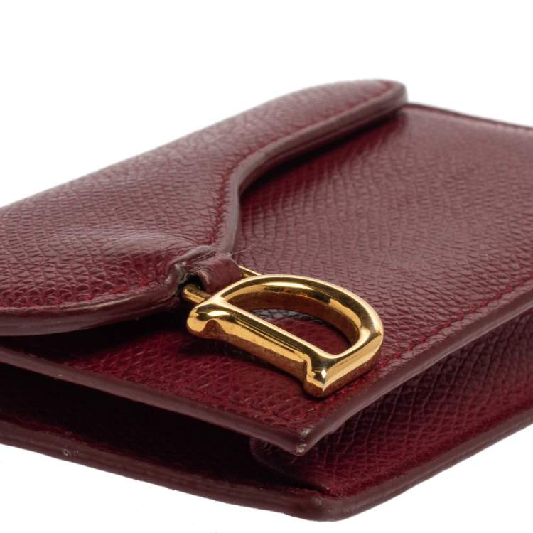 Pre Owned Dior Red Leather Saddle Card Holder
