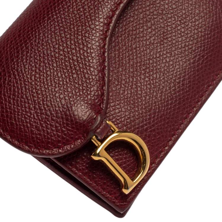 Pre Owned Dior Red Leather Saddle Card Holder