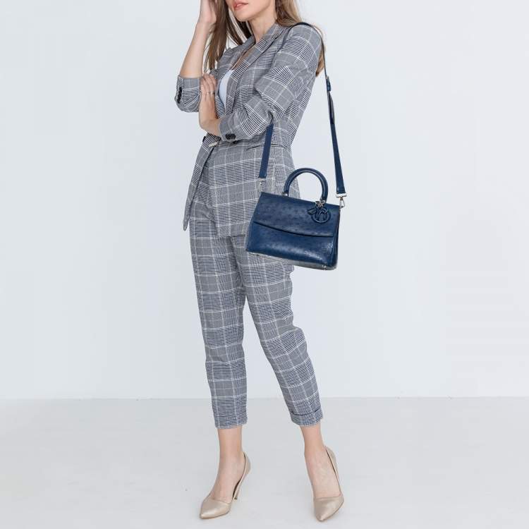 Pre Owned Dior Blue Ostrich Medium Be Dior Flap Top Handle Bag
