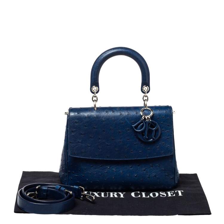 Pre Owned Dior Blue Ostrich Medium Be Dior Flap Top Handle Bag