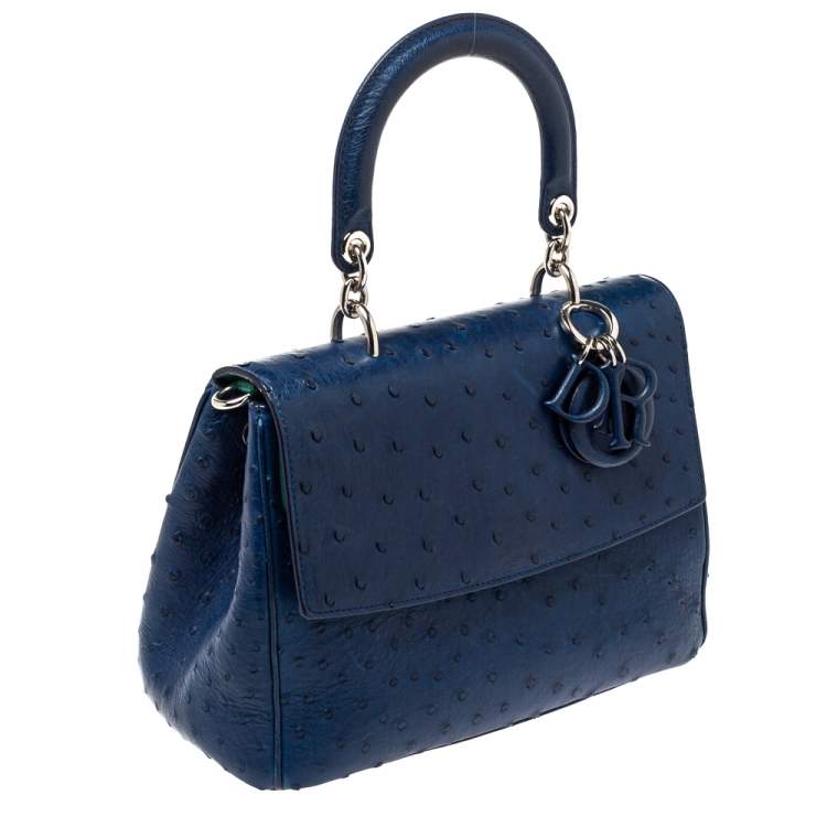 Pre Owned Dior Blue Ostrich Medium Be Dior Flap Top Handle Bag