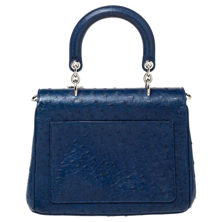 Pre Owned Dior Blue Ostrich Medium Be Dior Flap Top Handle Bag