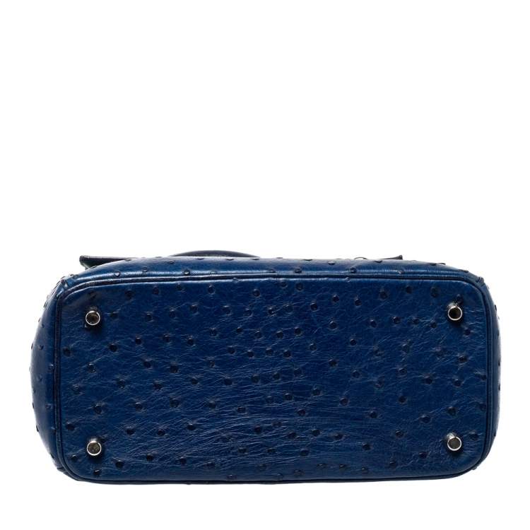Pre Owned Dior Blue Ostrich Medium Be Dior Flap Top Handle Bag