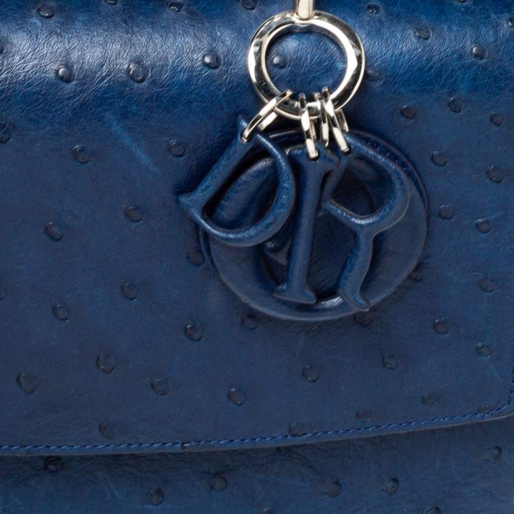 Pre Owned Dior Blue Ostrich Medium Be Dior Flap Top Handle Bag