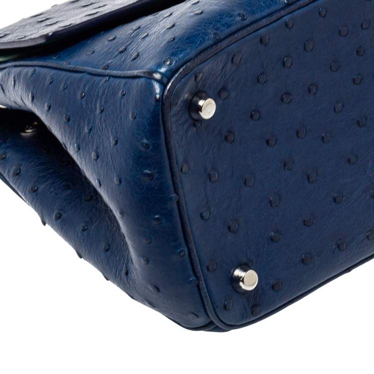 Pre Owned Dior Blue Ostrich Medium Be Dior Flap Top Handle Bag