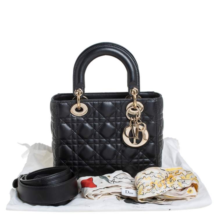 Pre Owned Dior Black Leather Small My Lady Dior Tote