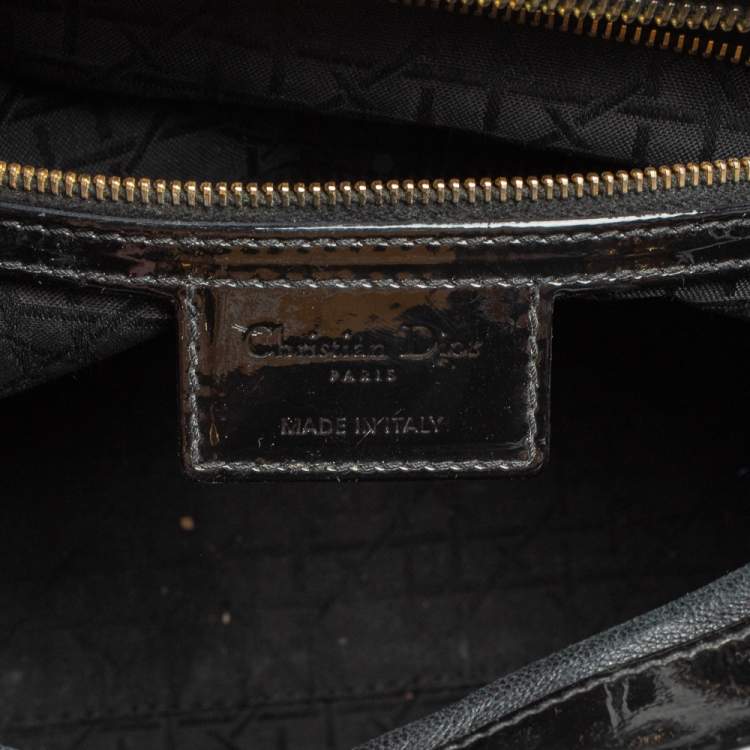 Pre Owned Dior Black Cannage Patent Leather Large Lady Dior Tote