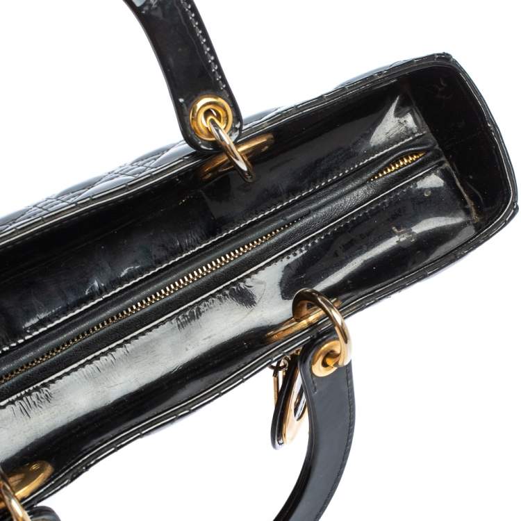 Pre Owned Dior Black Cannage Patent Leather Large Lady Dior Tote