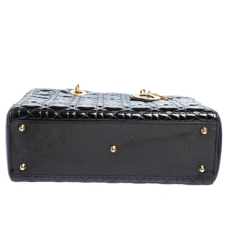 Pre Owned Dior Black Cannage Patent Leather Large Lady Dior Tote