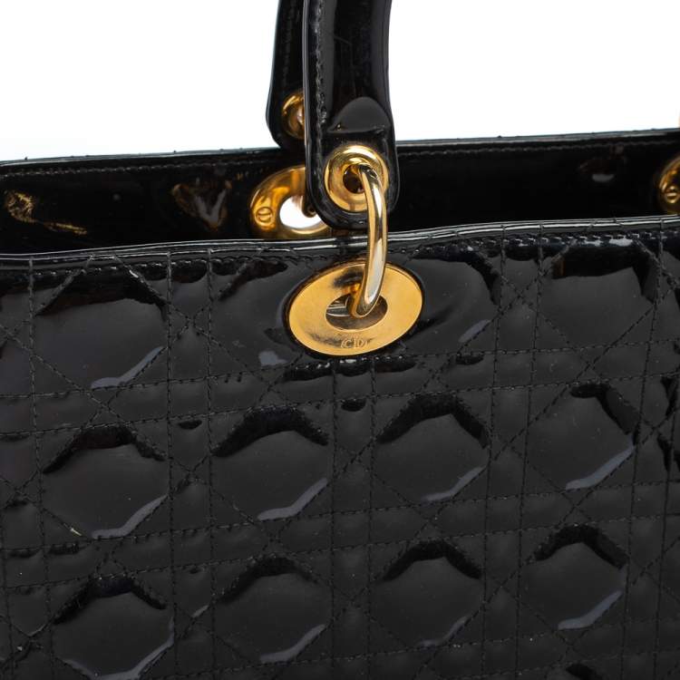 Pre Owned Dior Black Cannage Patent Leather Large Lady Dior Tote