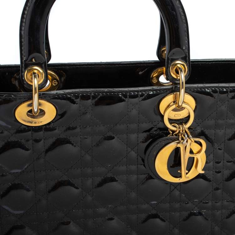 Pre Owned Dior Black Cannage Patent Leather Large Lady Dior Tote