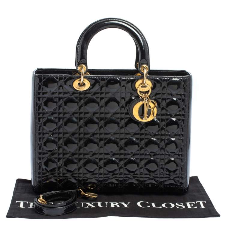 Pre Owned Dior Black Cannage Patent Leather Large Lady Dior Tote