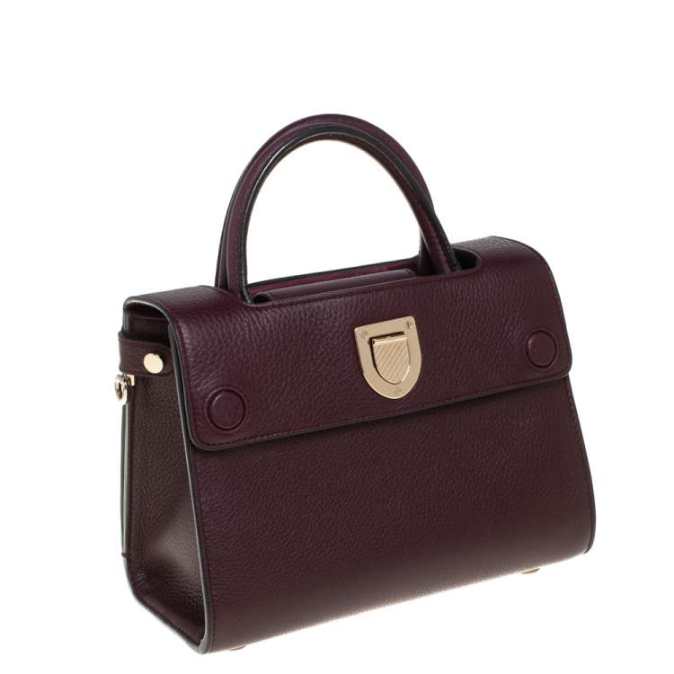 Pre Owned Dior Burgundy Pebbled Leather Mini Diorever Tote