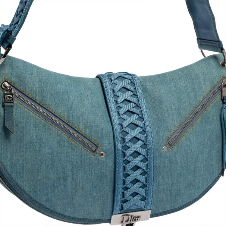 Pre Owned Dior Blue Denim and Leather Admit It Hobo