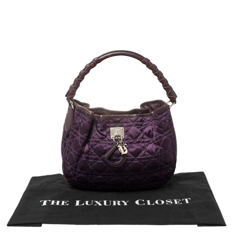 Pre Owned Dior Purple Cannage Satin Small Charming Hobo