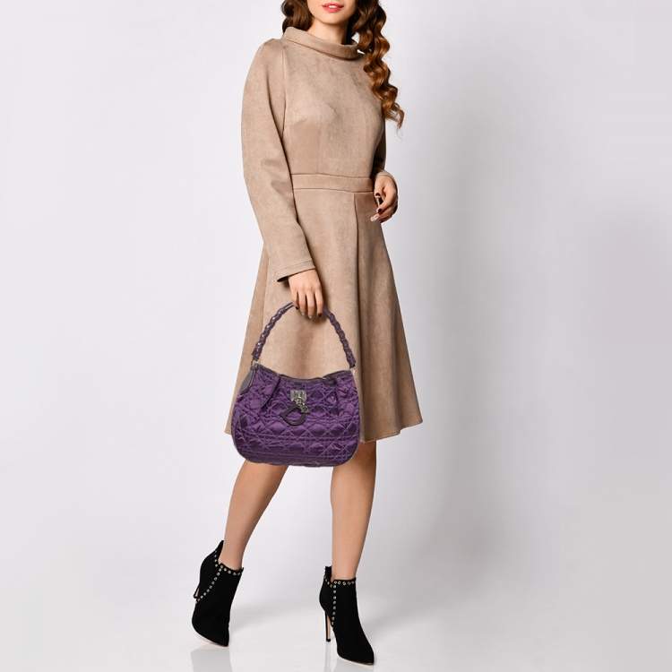 Pre Owned Dior Purple Cannage Satin Small Charming Hobo