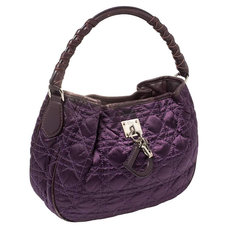 Pre Owned Dior Purple Cannage Satin Small Charming Hobo