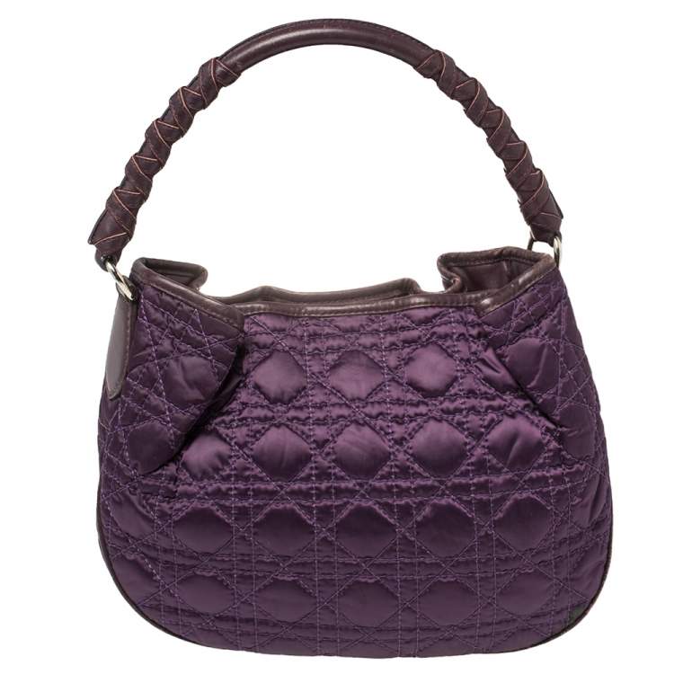 Pre Owned Dior Purple Cannage Satin Small Charming Hobo