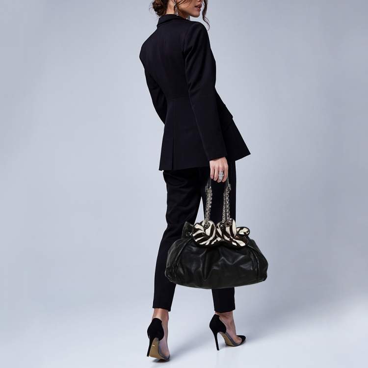 Pre Owned Dior Black/White Zebra Print Calfhair and Leather Le Trente Hobo