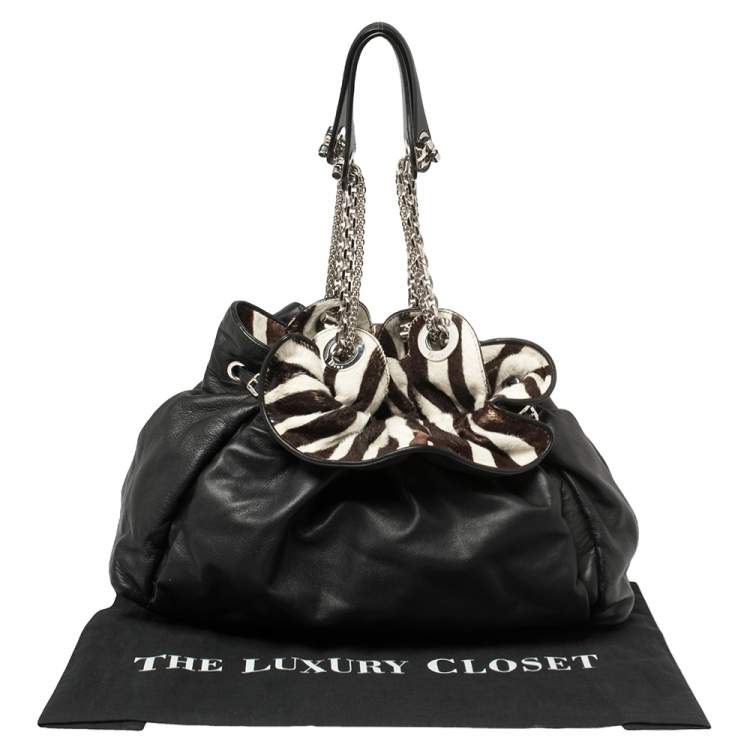 Pre Owned Dior Black/White Zebra Print Calfhair and Leather Le Trente Hobo