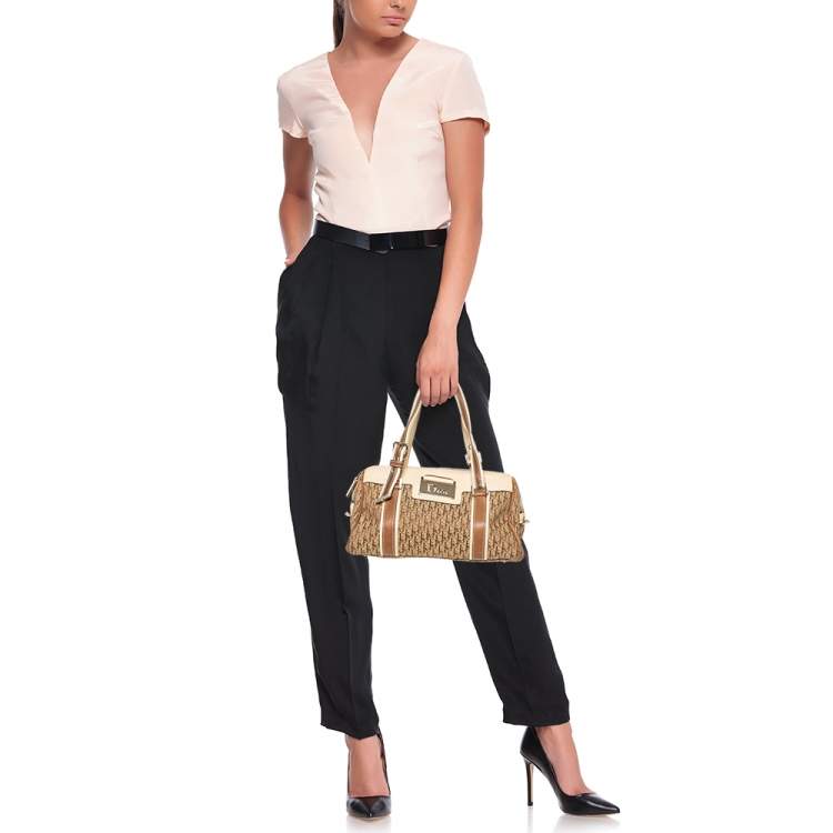 Dior Beige/Tan Oblique Canvas and Leather Small Trotter Boston Bag Dior