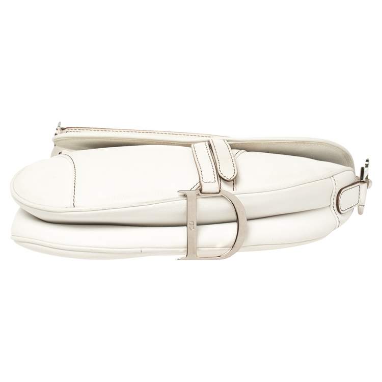 Pre Owned Dior White Leather Saddle Bag