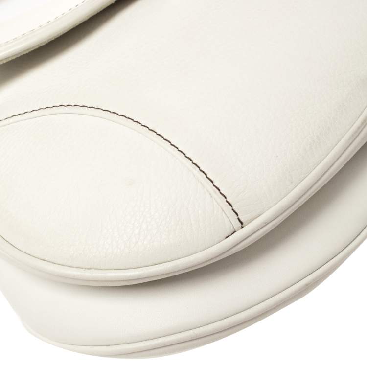 Pre Owned Dior White Leather Saddle Bag