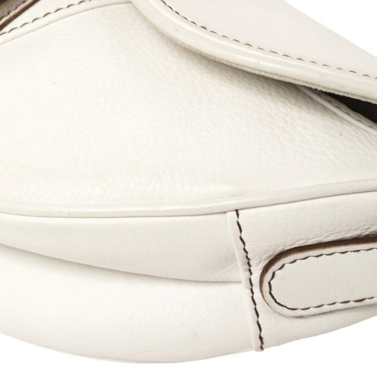 Pre Owned Dior White Leather Saddle Bag