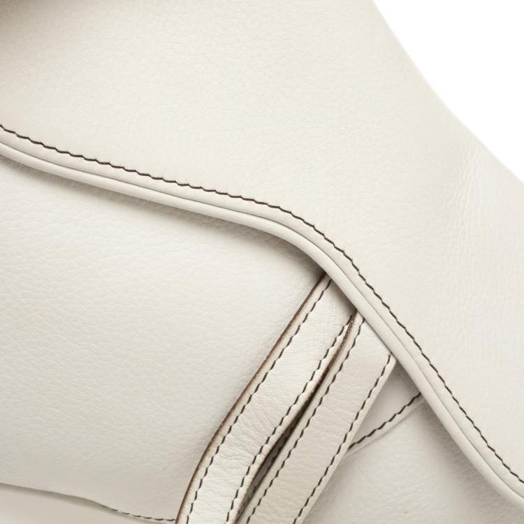 Pre Owned Dior White Leather Saddle Bag