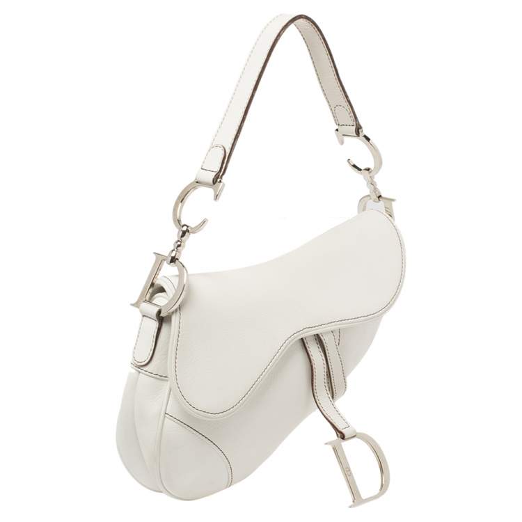 Pre Owned Dior White Leather Saddle Bag