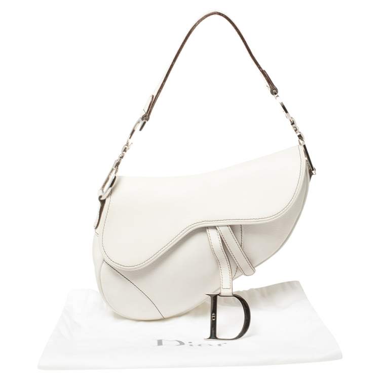 Pre Owned Dior White Leather Saddle Bag
