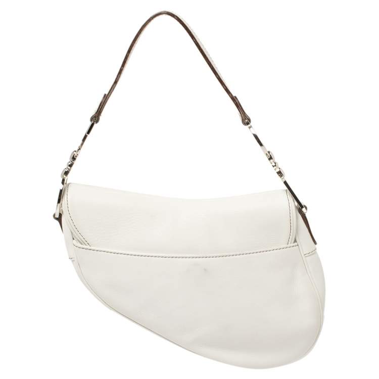 Pre Owned Dior White Leather Saddle Bag