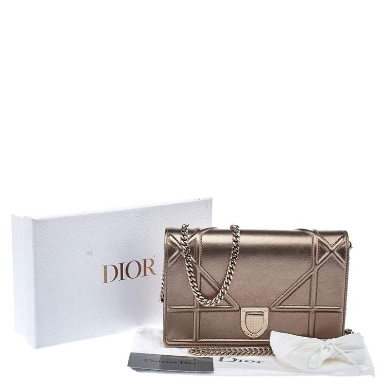 Pre Owned Dior Metallic Rose Gold Leather Diorama Wallet on Chain