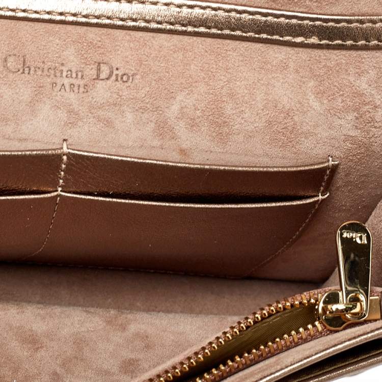 Pre Owned Dior Metallic Rose Gold Leather Diorama Wallet on Chain
